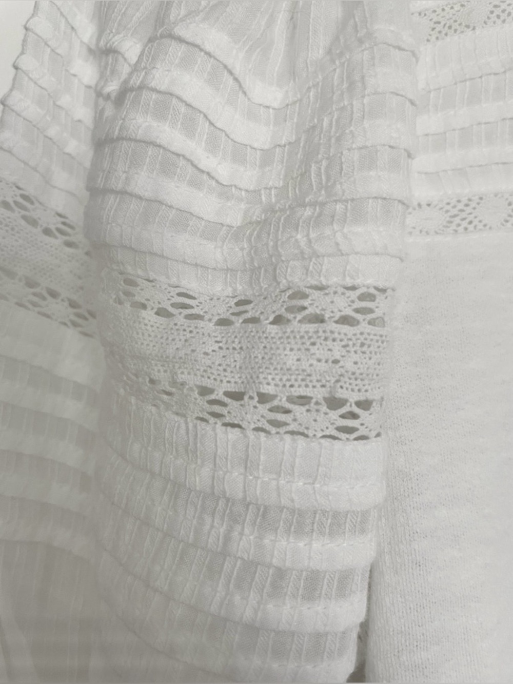 LOFT White Puff Short Sleeve Cotton Pleated Lace Insert Top - Picture 7 of 9